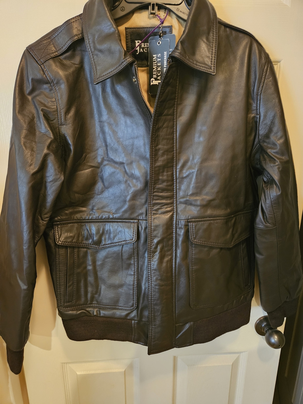 Men's Dark Brown Leather Bomber Jacket